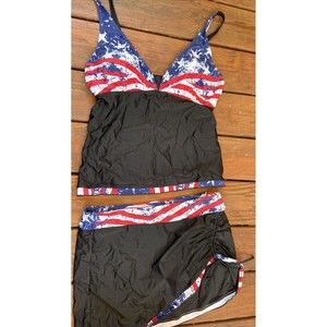 Unbranded 2 piece Patriotic Flag Tankini 2 Piece Swimsuit Size XL NWOT, USA